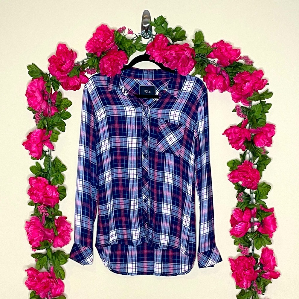 Rails Pink & Blue Button Down Flannel Top